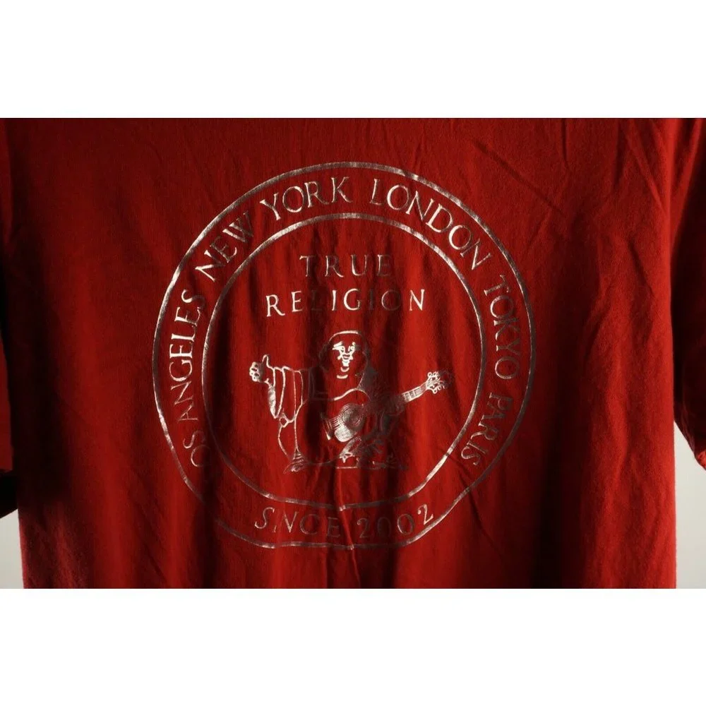 True Religion‎ Men's 3XL Slim Short Sleeve Red Cotton Buddha Logo Crew T-Shirt